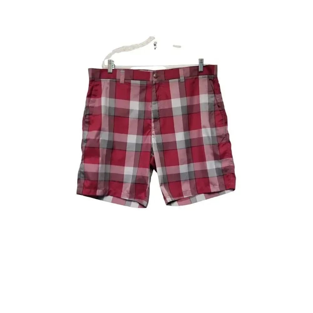 Callaway Men's Golf Performance Red/Gray Shorts Plaid Flat Front Size 40